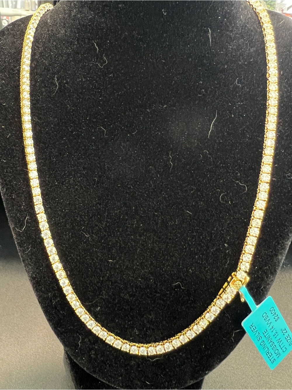 Stunning Gold over Sterling Moissanite Diamond Tennis Necklace - MSRP 2400.00